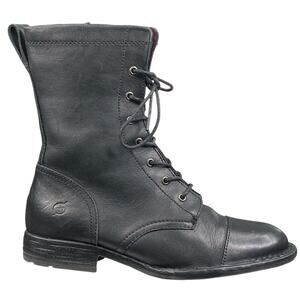 Born Women’s Neon Black Leather Lace Up Combat Boots Size US 6